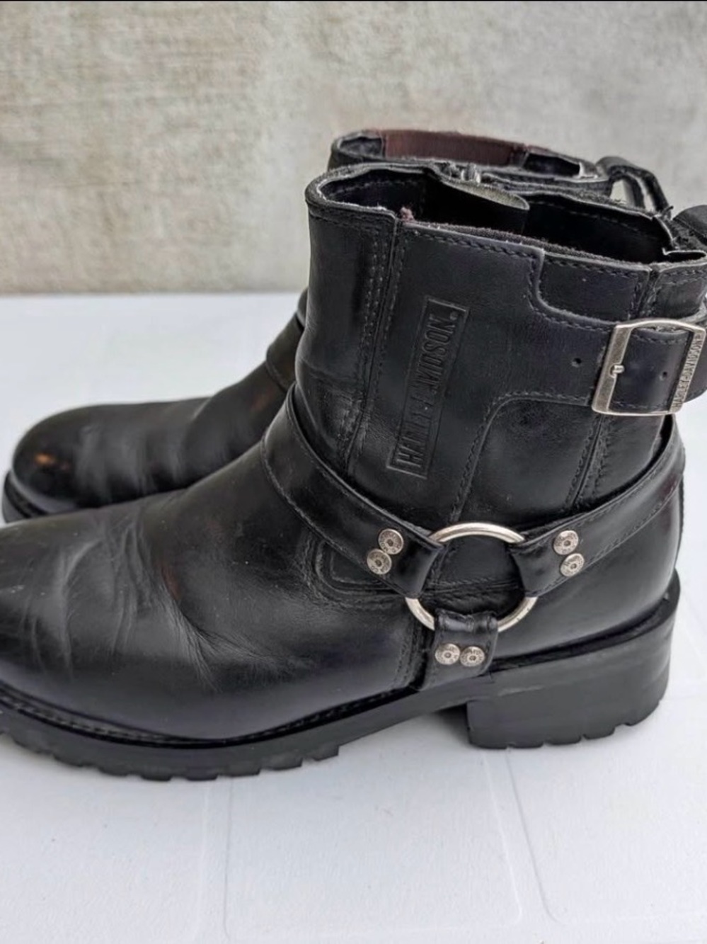 Black Leather Harness Motorcycle Boots Size 11 - Harley Davidson